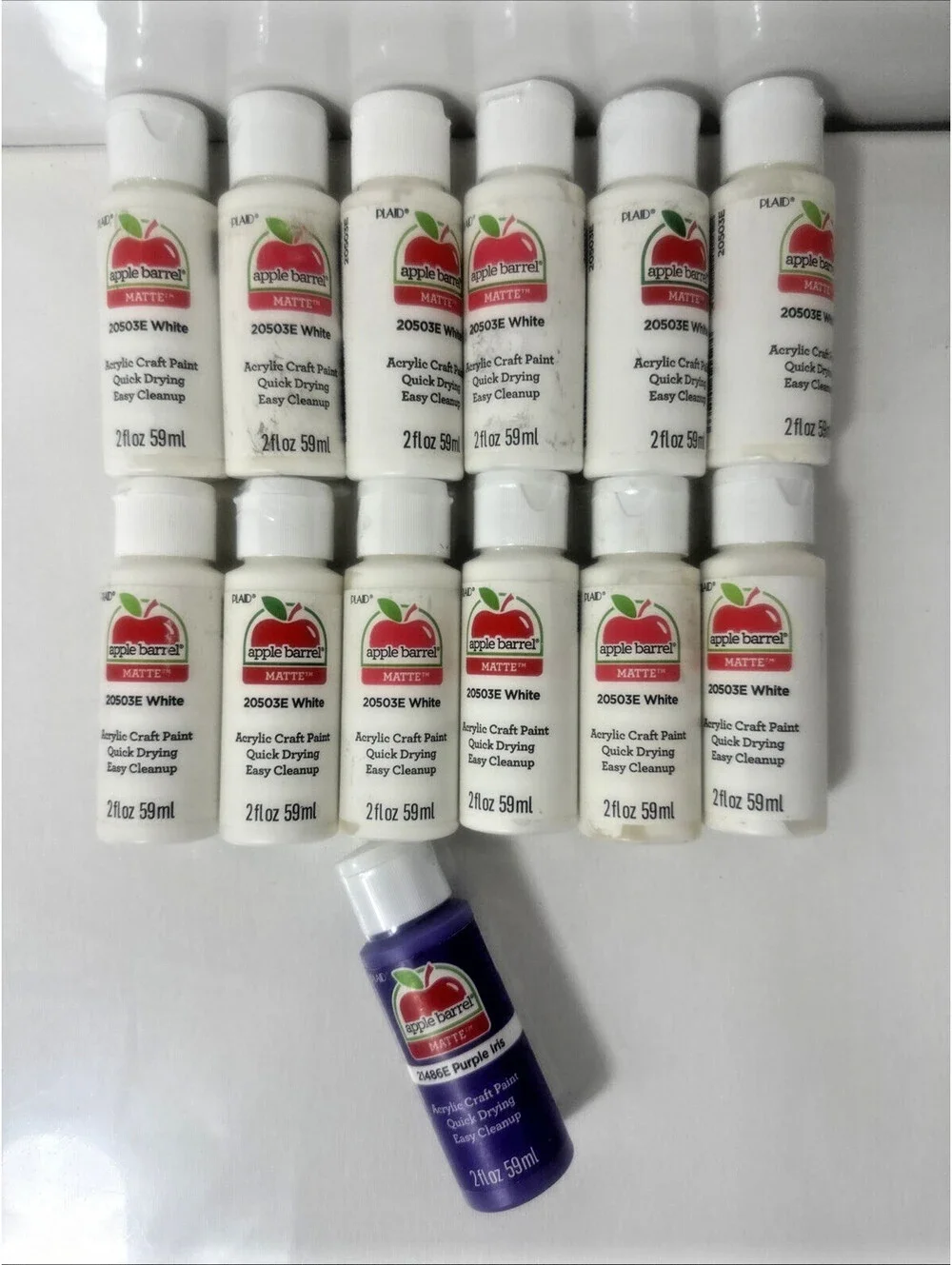 Bulk Lot 11 Apple Barrel Acrylic Craft Paint 2oz 10 White 1 Purple Craft Matte